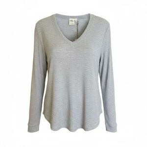 White Crow Rib Hacci Long Sleeve V-Neck Top M Heather Grey Soft Knit NWT